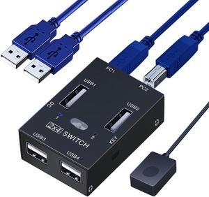 2x4 USB 2.0 Switch for 2 PCs, USB Switch 2 in 4 Out USB KVM Switch for PC, Printer, Scanner, Keyboard, USB 2.o Switch for 2 Computers Share 4 USB Devices