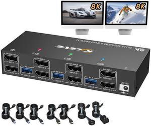 Dual Monitor Displayport KVM Switch 8K@30Hz 4K@144Hz, USB 3.0 KVM Switches 3 Computers 2 Monitors Displayport 1.4 with 4 USB 3.0 Ports for USB Devices, DP Monitor Switch for 3 PCs, with Wired Remote