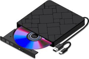 External CD DVD Drive for Laptop USB 3.0 Type-C Slim Portable Player CD DVD RW Writer Reader Burner, Low Noise Optical External Disk Drive for Desktop, PC, MacOS, Windows 11/10/8/7/XP/2003/Vista/Linux