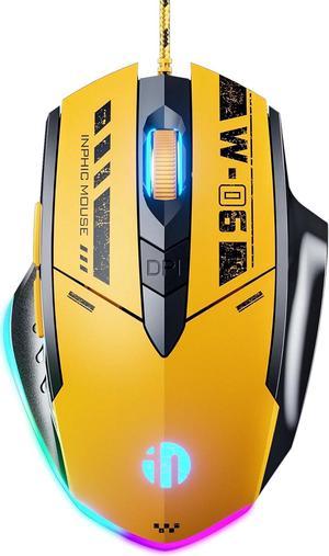 USB Wired Gaming Mouse 12800 DPI High-Precision, Gaming Mice with 6 Programmable Buttons, Breathing RGB Backlit Ergonomic Optical Mouse Computer Gamer Mouse for Windows/PC/Mac/Laptop - Yellow