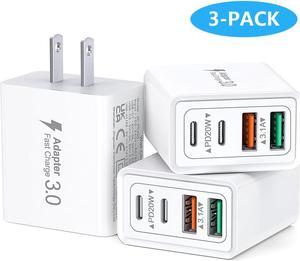 IHDAPP [3 Pack] USB C Charger Block, 40W 4-Port PD + QC Fast Charger Power Adapter, USB C Wall Charger Plug Multiport Type C Fast Charging Block Cube Brick for Cellphones,Tablet PC, Earbuds etc..