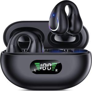 IHDAPP Open Ear Clip Wireless Earbuds Bluetooth 5.3, Sports Earphones Built-in Microphone with Earhooks & Ear Hook, Wireless Charging Case & Display, Waterproof Fitness Headphones for Running