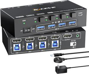 IHDAPP 4 Ports HDMI KVM Switch with 3.5mm Audio, 8K@60Hz HDMI USB 3.0 KVM Switcher Box with EDID Emulator for 4 Computers Share Mouse Keyboard and Monitor, Support Win10/8/7/XP/Vista, Mac OS, Linux