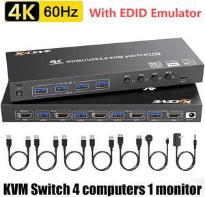 IHDAPP 4 in 1 Out HDMI KVM Switch 4 Computers 4K@60Hz, Simulation EDID, 4 Port HDMI USB 3.0 KVM Switches for 4 PC Share 1 Monitor and Keyboard Mouse Printer, with Wired Remote, 12V Power Adapter