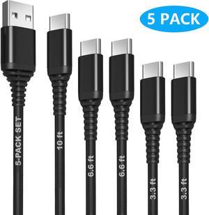 IHDAPP [5 PACK] USB C Cable 3ft/3ft/6ft/6ft/10ft, QC 3.0 3.1A 60W Fast Charging Type C to USB A Nylon Braided Cords Compatible with i-Phone 15, Mac-Book Pro, Galaxy S23, Pixel, gaming consoles etc.