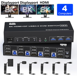 KVM Switch 1 Monitor 4 PC – 4K@60 Con USB C, DisplayPort E HDMI, 4 Porte USB 3.0 Per Tastiera E Mouse