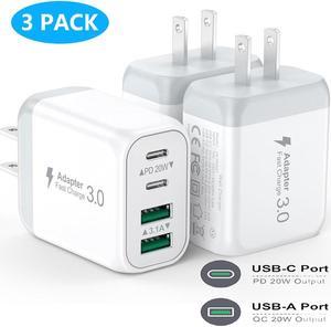 IHDAPP 3 Pack USB Wall Charger, Fast USB C Charger Block 4 Port PD Power Adapter, QC Wall Plug Multiport Type C Charging Cube for i-Phone 15 Plus 14/13/12/11,L-G,Nexus,H--TC,Go-o-gl-e Pixel and More