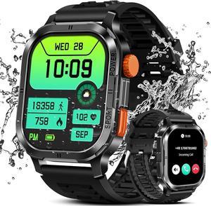 IHDAPP Military Smart Watch for Men (Answer/Make Calls), 2.13" AMOLED Smart Watch for Android and iOS, 5ATM Waterproof Fitness Sport Watch with 123+ Sport Modes/SpO2/Heart Rate/Sleep Monitor (Black)