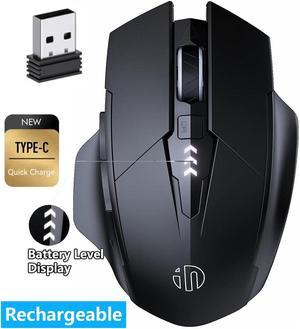 IHDAPP Wireless Mouse, Rechargeable Mouse Wireless 2.4G USB (Battery Level Visible) Ergonomic Gaming Mouse, 6 Buttons, 3 Levels DPI (1000/1200/1600 DPI), Silent Wireless Mouse for Laptop PC Computer