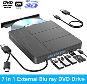 IHDAPP 7 in 1 External Blu-ray Drive with 4 USB Port & TF/SD Card Slots, Support 100G Read & Write, Portable DVD Drive Blu ray Burner, Suitable for Laptop, Desktop, Windows XP/7/8/10/11,Linux, MacOS