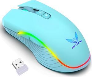 IHDAPP Rechargeable Wireless Gaming Mouse, RGB LED Backlit Mouse with 4 Adjustable DPI, 7 Button, 2.4G USB Optical Gaming Ergonomic Computer Mice for Laptop PC Gamer Computer Desktop (Green)