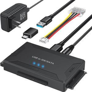 IHDAPP Hard Drive Reader IDE SATA to USB 3.0 Adapter + USB C Adapter, Internal Hard Drive Data Ultra Recovery Converter Kit with Power Supply for IDE Drive 2.5 SSD 3.5 HDD SATA Internal Blu-ray Drive