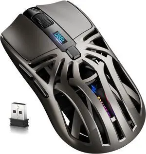 IHDAPP Wireless Gaming Mouse, 10000 DPI, Tri-Mode 2.4GHz/Bluetooth/Wired Mouse, 6 Buttons, Digital Display, Silent Mice, Rechargeable, Customizable Macro and RGB Backlight for PC/Mac/Laptop (Gray)