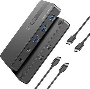 IHDAPP USB C Switch 2 Computers Share USB A & USB C Devices, 10Gbps USB 3.2 Switch Hub Selector for PC Laptop Keyboard Mouse Printer Scanner One Key Switch Compatible with Windows, Mac, Linux