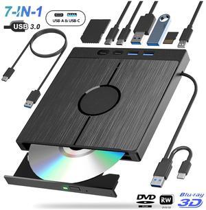 IHDAPP External Blu Ray Drive [7 in 1], Portable Blu-Ray/DVD Drive with USB 3.0/Type-C/SD/TF Card Ports, Support 100G Disc Blu Ray Drive External, Blu Ray Burner for Windows XP/7/8/10/11 Mac Laptop