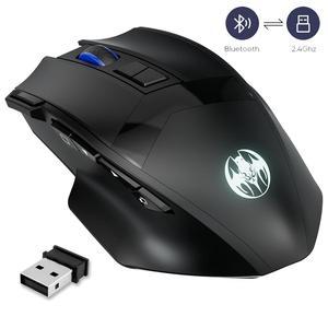 IHDAPP Wireless Gaming Mouse, Dual-Mode 2.4G/Bluetooth Wireless Mouse, Rechargeable PC Gaming Mice with Fire Button, 4-Level DPI up to 4800dpi, Noiseless Click, 10 Buttons for PC, Mac, Laptop, Tablet
