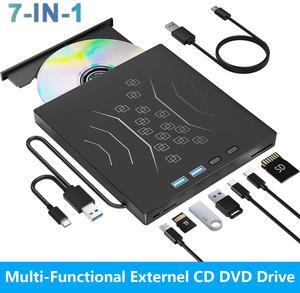 IHDAPP 7 in 1 External DVD Drive, External CD/DVD Drive USB 3.0 & Type-C, Portable CD/DVD +/-RW Disk Drive, CD/DVD Burner CD ROM External Drive for Laptop Desktop PC Windows 7/8/10/XP Linux Mac OS