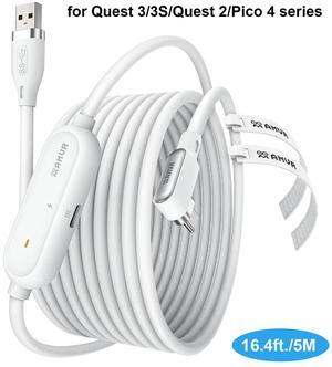 IHDAPP 16.4FT (5M) USB A to USB C VR Charging Link Cable Compatible with Me-ta Quest 3/3S/Pico 4 - with Separate Fast Charging Port, High-Speed Max 5Gbps Transfer to PC VR/Steam VR, Play While Charger