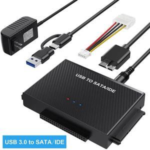 IHDAPP Hard Drive Reader, USB 3.0 to SATA IDE Adapter,IDE SATA to USB + Type C External Hard Drive Adapter Data Recovery Converter Kit for Universal 2.5 3.5 HDD SSD Hard Drive Disk, with Power Adapter