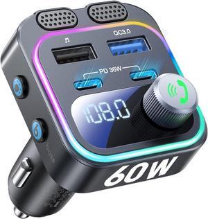 IHDAPP 60W Bluetooth 5.4 FM Transmitter Car Adapter [Reinforced Dual Mics & Deep Bass] [Dual PD 60W & QC 3.0 ] Fast Charging Handsfree Calling Wireless Radio Bluetooth Transmitter for Car [Black]