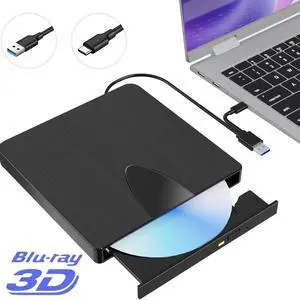 IHDAPP External Blu Ray Drive, USB 3.0 and Type-C Blu Ray Burner Portable Blu Ray DVD/CD/BD Player, 3D Optical Bluray Drive Compatible with Windows XP/7/8/10/11 MacOS for Mac-Book Laptop Desktop PC