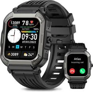 IHDAPP Military Smart Watches for Men (Answer/Make Calls), 1.91'' Fitness Smart Watch for Android & iPhone, IP68 Waterproof Fitness Tracker with Step Counter/Sleep Monitor/110+ Sport Modes, Smartwatch