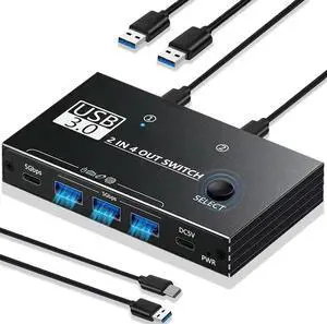IHDAPP USB 3.0 Switch, USB Switcher for 2 Computers Sharing 3x USB Type A and 1x USB C Port Hub PC Mouse Keyboard Hard Drives Printer One Button Switch Adapter with Windows Mac Linux, with USB Cable