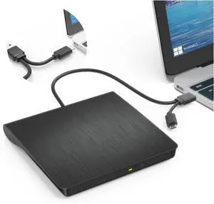 IHDAPP External DVD Drive, USB 3.0 and Type-C CD DVD Disc Reader Writer Burner Player, Slim and Portable CD DVD +/-RW Optical Drive for PC Laptop Desktop Mac-Book Windows 7/8.1/10/11 Linux MacOS