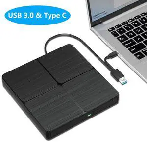 IHDAPP External CD/DVD Drive for Laptop, USB 3.0 Type-C External DVD Drive Portable DVD Player for Laptop, CD Burner External CD DVD Optical Drive Compatible with PC Windows 11/10/8/7 Linux MacOS