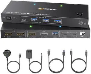 IHDAPP KVM Switch 2 Monitors 2 Computers USB C HDMI Displayport, KVM Switch Dual Monitor HDMI for Laptop & Desktop, USB 3.0 MST Dual HDMI 4K@60Hz, PD 60W for Laptop, with Wired Remote