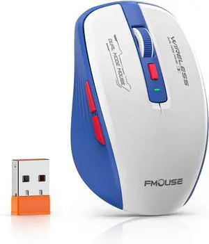 IHDAPP Wireless Mouse (Bluetooth & 2.4GHz USB) with Forward/Backward Side Keys, Silent Click Mouse, Ergonomic Portable AA Battery Wireless Mice for Laptop/Mac/iPad -Office & Travel Use, Blue&White