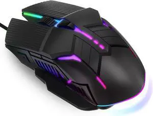 IHDAPP Wired Gaming Mouse - Lightweight USB Optical Computer Gaming Mice with 7-Color RGB LED Lights, 4 Adjustable DPI (1200-3200), 6 Buttons, Ergonomic Design for  Windows XP/Vista/7/8/10 and macOS