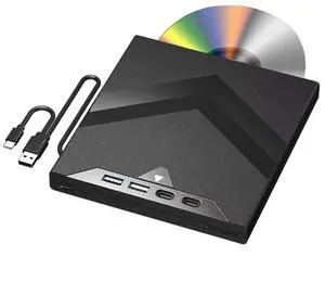 IHDAPP [7 in 1] External CD/DVD Drive for Laptop, Slot-Loading Portable CD DVD Reader for Laptop, USB 3.0 Type C External CD DVD Drive,  CD Burner Optical DVD Drive Compatible with Windows Linux MacOS