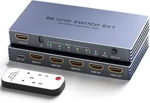 IHDAPP HDMI Splitter 4K@240Hz - 8K@60Hz 4K@240Hz HDMI Switch 5 in 1 Out with Remote Support 3D/HDR/HDCP2.3, Compatible with PS5/4 Xbox Nintendo Switch Roku Ap-p-le TV Fire Stick 8K HDMI2.1 Splitter