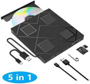 IHDAPP USB 3.0 & Type-C External DVD Drive for Laptop,Portable CD/DVD RW Burner, 5-in-1 External DVD Drive with SD/TF Card Reader & 2 USB Ports, Compatible with Laptop PC Desktop, Windows Linux Mac OS IHDAPP USB 3.0 & Type-C External DVD Drive for Laptop,Portable CD/DVD RW Burner, 5-in-1 External DVD Drive with SD/TF Card Reader & 2 USB Ports, Compatible with Laptop PC Desktop, Windows Linux Mac OS