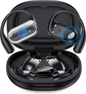 IHDAPP Open Ear Bluetooth 5.4 Wireless Earbuds, Wireless Headphones Sport Over Earphones Built-in Mic with Ear Hooks, 50H Playtime Ear Buds Fast Charging, IPX7 Waterproof for Running/Workout, Black