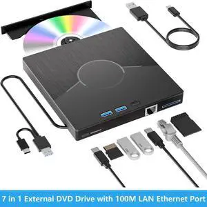 IHDAPP 7 In 1 External CD Drive for Laptop, USB 3.0 & Type-C CD Rom External Drive for Laptop with Ethernet Port, 3 USB and SD/TF Card, USB DVD Drive External CD Reader for Desktop/Windows/Linux/MacOS IHDAPP 7 In 1 External CD Drive for Laptop, USB 3.0 & Type-C CD Rom External Drive for Laptop with Ethernet Port, 3 USB and SD/TF Card, USB DVD Drive External CD Reader for Desktop/Windows/Linux/MacOS