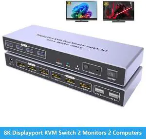 IHDAPP 8K@60Hz Displayport KVM Switch 2 Monitors 2 Computers, Dual Monitor DP KVM Switches 4 USB 3.0 Selecter Share Keyboard Mouse Printer, Support Ultra HD (7680 * 4320)@60Hz,4K@120Hz/144Hz IHDAPP 8K@60Hz Displayport KVM Switch 2 Monitors 2 Computers, Dual Monitor DP KVM Switches 4 USB 3.0 Selecter Share Keyboard Mouse Printer, Support Ultra HD (7680 * 4320)@60Hz,4K@120Hz/144Hz