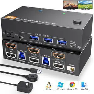 IHDAPP 2 in 2 Out Dual Monitor HDMI KVM Switch 8K@60Hz/4K@120Hz, 2 Ports HDMI USB 3.0 KVM Switches for 2 Computers Share 2 Monitors and 4 USB 3.0 Devices, Cable Remote Control and USB Cable Included IHDAPP 2 in 2 Out Dual Monitor HDMI KVM Switch 8K@60Hz/4K@120Hz, 2 Ports HDMI USB 3.0 KVM Switches for 2 Computers Share 2 Monitors and 4 USB 3.0 Devices, Cable Remote Control and USB Cable Included
