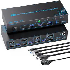 IHDAPP 2 Monitors 4 Computers KVM Switch Laptop and Desktop 4 Port Hybrid USB-C Docking & Dual Displayport & DP HDMI & Dual HDMI 4K@60Hz KVM Switch with EDID Emulator, Support PD 100W Charging IHDAPP 2 Monitors 4 Computers KVM Switch Laptop and Desktop 4 Port Hybrid USB-C Docking & Dual Displayport & DP HDMI & Dual HDMI 4K@60Hz KVM Switch with EDID Emulator, Support PD 100W Charging