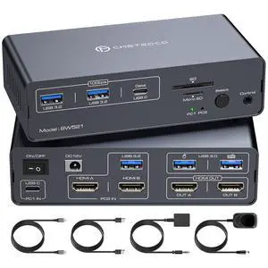 IHDAPP USB C HDMI KVM Switch 2 Monitors 2 Computers, HDMI 4K@60Hz EDID KVM Swiches for 1 Laptop 1 Desktop Share Dual Monitor, 13 in 1 Docking KVM Switch with 2 USB 3.2 and 1 USB C ports, Wired Remote IHDAPP USB C HDMI KVM Switch 2 Monitors 2 Computers, HDMI 4K@60Hz EDID KVM Swiches for 1 Laptop 1 Desktop Share Dual Monitor, 13 in 1 Docking KVM Switch with 2 USB 3.2 and 1 USB C ports, Wired Remote