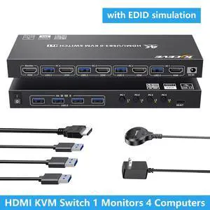 IHDAPP HDMI KVM Switch 1 Monitors 4 Computers 4K@60Hz, Simulation EDID, 4 Port HDMI KVM Switch Share 1 Monitor and Keyboard Mouse Printer, with Desktop Controller, 4 USB 3.0 Cables &12V Power Adapter IHDAPP HDMI KVM Switch 1 Monitors 4 Computers 4K@60Hz, Simulation EDID, 4 Port HDMI KVM Switch Share 1 Monitor and Keyboard Mouse Printer, with Desktop Controller, 4 USB 3.0 Cables &12V Power Adapter