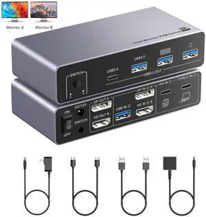 IHDAPP USB C KVM Switch, Dual Monitor KVM Switch for 1 Desktop and 1 Laptop, with Output Support for 4K@60Hz HDMI and DP Monitors, USB 3.0 Ports, PD Charging, Wired Remote Control, USB Cables Included IHDAPP USB C KVM Switch, Dual Monitor KVM Switch for 1 Desktop and 1 Laptop, with Output Support for 4K@60Hz HDMI and DP Monitors, USB 3.0 Ports, PD Charging, Wired Remote Control, USB Cables Included