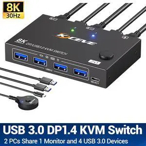 IHDAPP Displayport KVM Switch 1 Monitors 2 Computers 8K@30Hz 4K@144Hz, USB3.0 DP KVM Switches for 2 Computers Sharing Single Monitor and Keyboard Mouse Printer,Wired Remote and 2 USB Cables Included IHDAPP Displayport KVM Switch 1 Monitors 2 Computers 8K@30Hz 4K@144Hz, USB3.0 DP KVM Switches for 2 Computers Sharing Single Monitor and Keyboard Mouse Printer,Wired Remote and 2 USB Cables Included