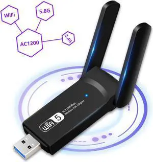 WiFi Adapter, Aigital 1200Mbps Dual Band 5G/2.4G Wireless Network Adapter, USB 3.0 MU-MIMO WiFi Dongle with High Gain Antennas for Desktop PC, Supports Windows/Mac OS X