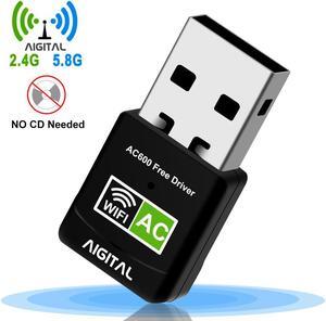 Aigital USB WiFi Adapter for PC, AC600 Dual Band Wireless Network Adapter for Desktop, Ultra Fast WiFi Dongle for Gaming, Mini Travel Size WiFi USB Compatible with Windows, No CD Disk Needed