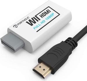 PORTHOLIC Wii to HDMI Converter 1080P with 5ft High Speed HDMI Cable Wii2 HDMI Adapter Output VideoAudio with 35mm Jack Audio Support All Wii Display 720P NTSC Compatible with Full HD Devic