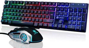 TROPRO GTX300 RGB Gaming Keyboard and Colorful Mouse Combo USB Wired LED Backlight Gaming Mouse and Keyboard for Laptop PC Computer Gaming and Work Letter Glow Mechanical Feeling