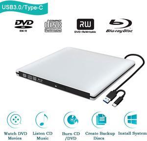 TROPRO External 3D Blu ray CD DVD Drive, Portable USB 3.0 and Type-C Blu-ray CD/DVD+/-RW Burner Player Writer Reader Rewriter for PC Netbook Laptop Desktop with Mac OS Windows XP/7/8/10 Silver