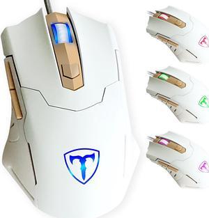 TROPRO Gaming Mouse Wired Breathing Light Ergonomic Game USB Computer Mice Multicolor Gamer Desktop Laptop PC Gaming Mouse, 6 Buttons for Windows 7/8/10/XP Vista Linux, White